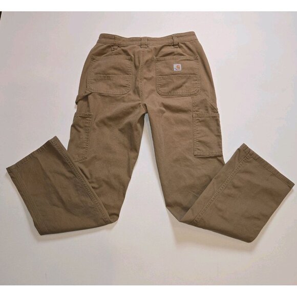 Carhartt Womens Brown Khaki Canvas Rugged Flex Loose Fit Work Pant Carpenter 6 R - Picture 1 of 10
